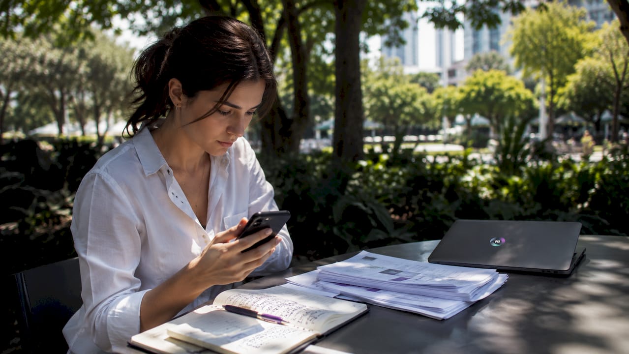 Entrepreneur reviewing automation workflows at office desk