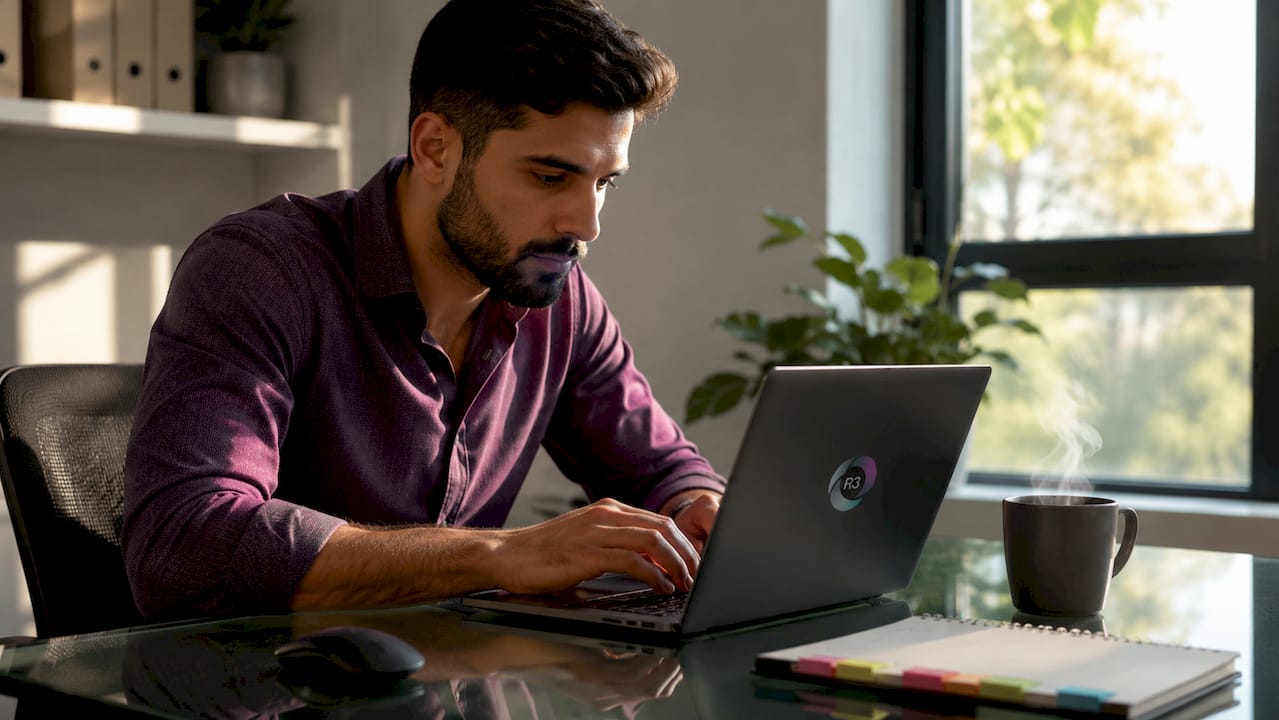 Solo founder working on automation tools in café