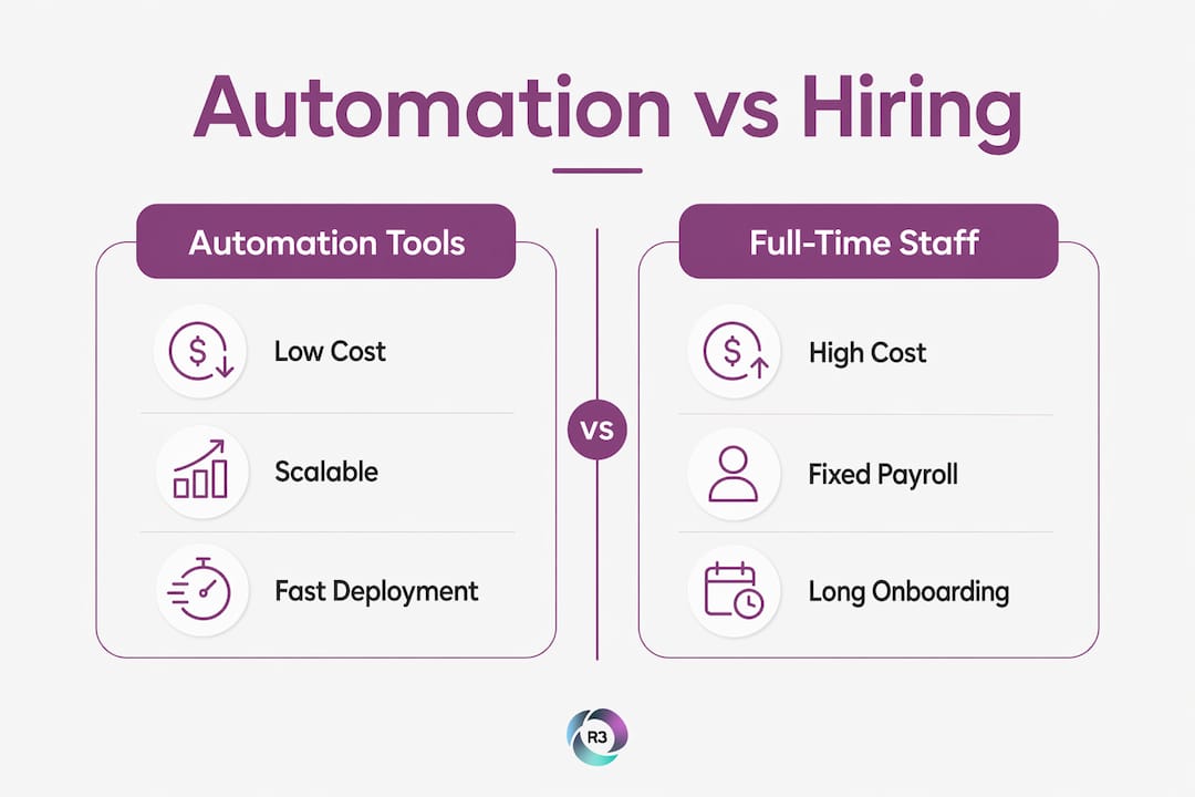 Infographic comparing automation tools with full-time staff costs