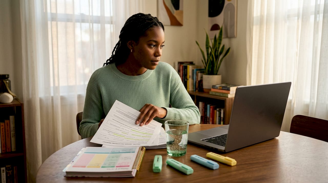 Woman reviewing income-driven repayment paperwork
