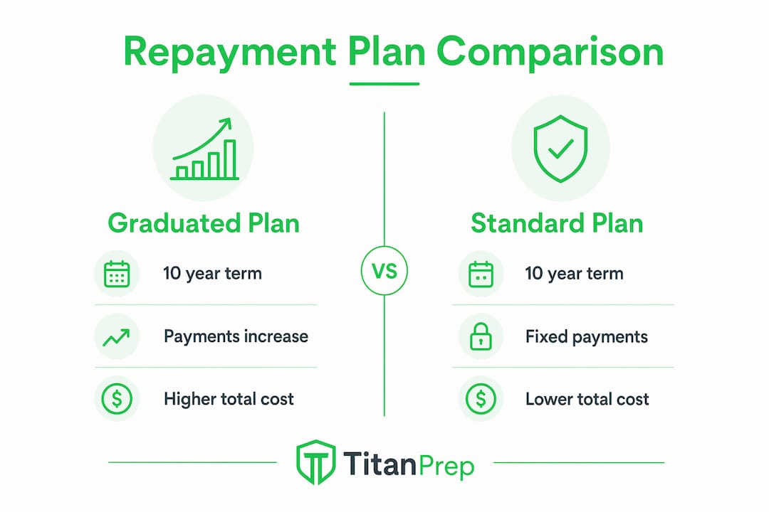 Infographic comparing graduated and standard repayment plans