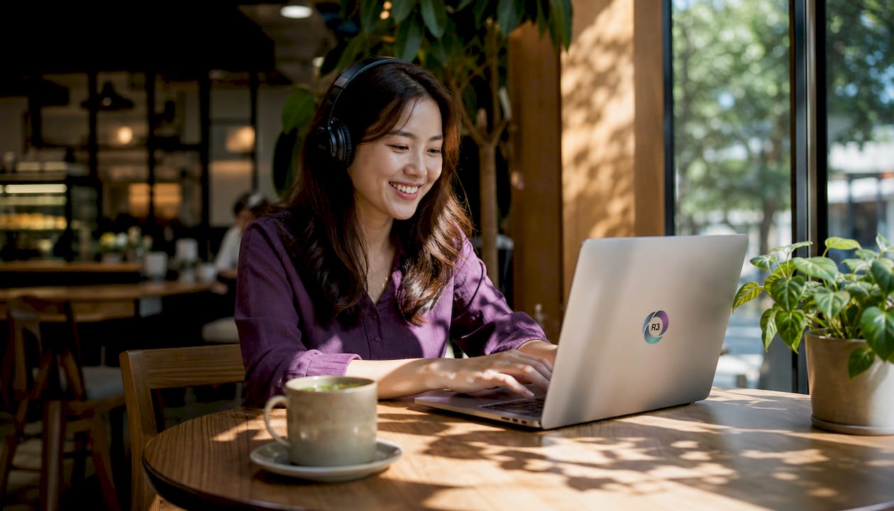 Woman working as virtual receptionist at home office