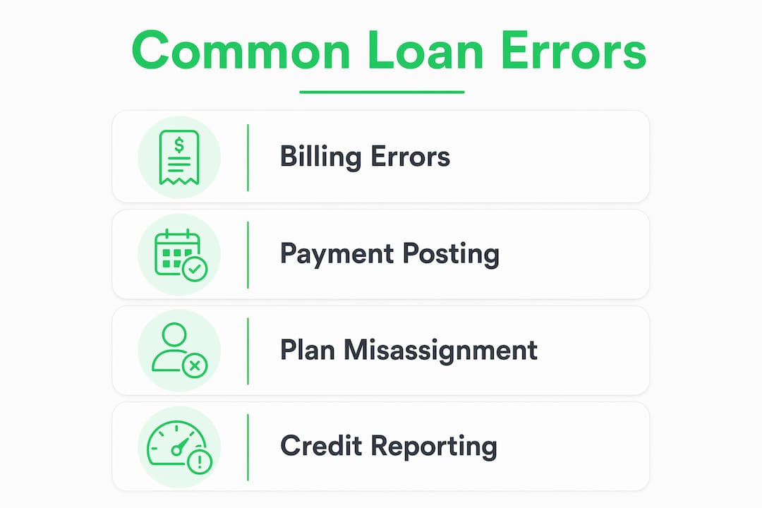 Infographic illustrating common student loan error types