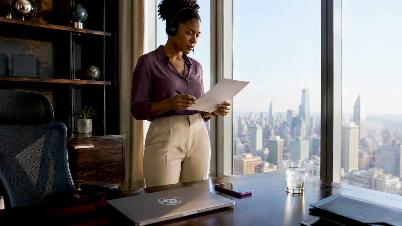 Businesswoman managing virtual assistant tasks