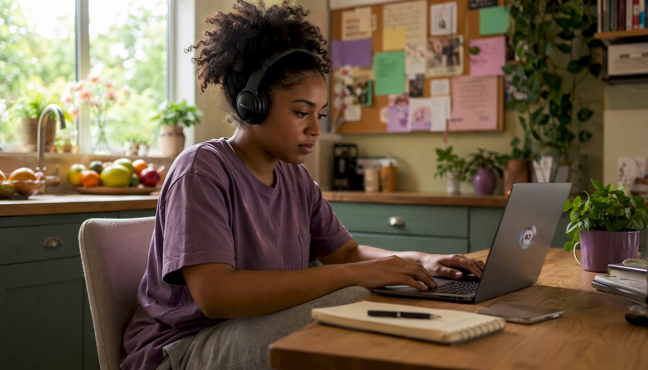 Virtual assistant working remotely at home laptop