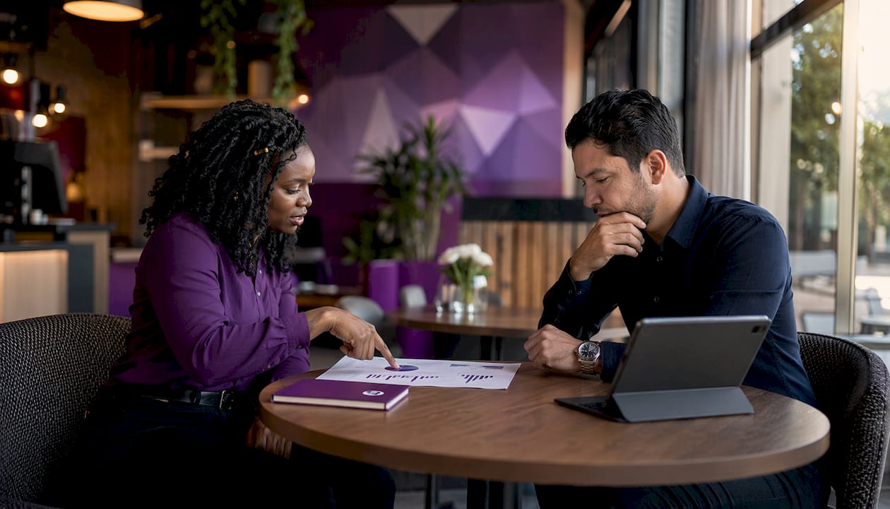 Professionals discussing outsourcing workflow