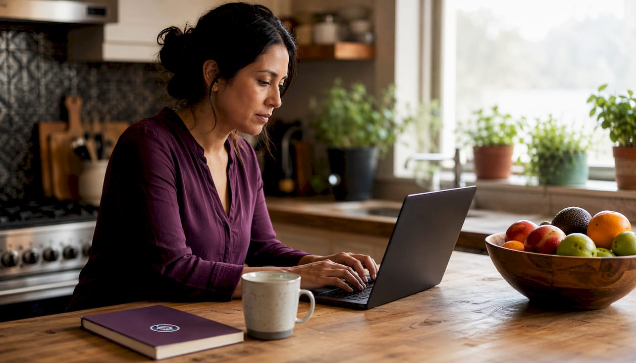 Entrepreneur typing laptop to virtual assistant