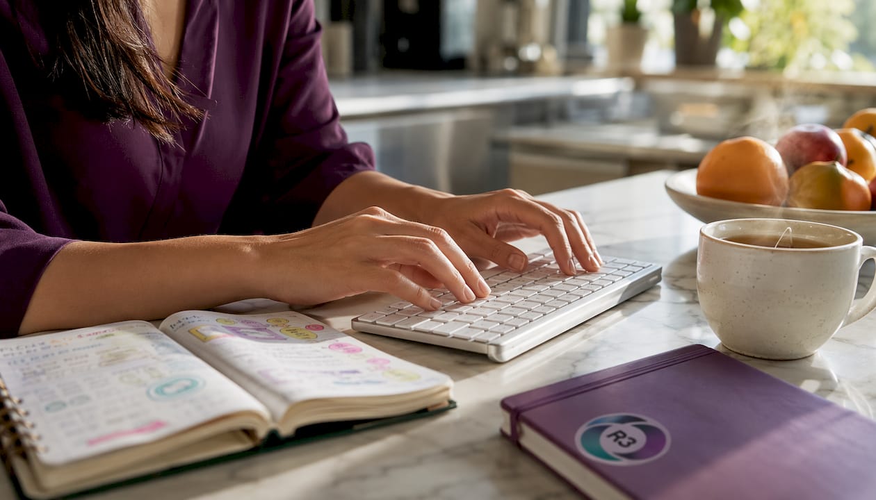 Hands typing on keyboard for VA communication