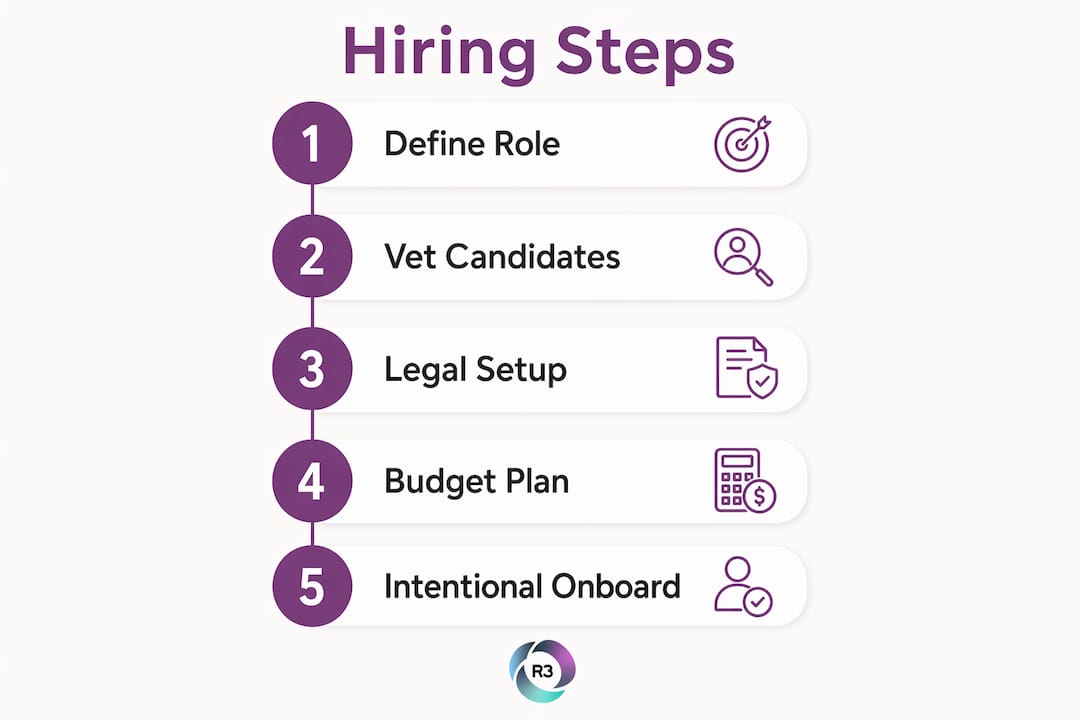 Infographic showing step-by-step VA hiring process