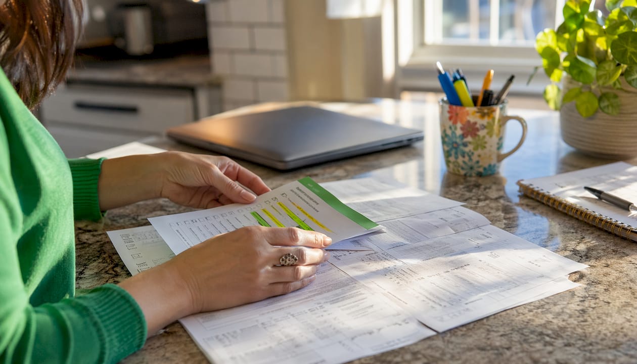 Hands sorting documents for loan discharge qualification
