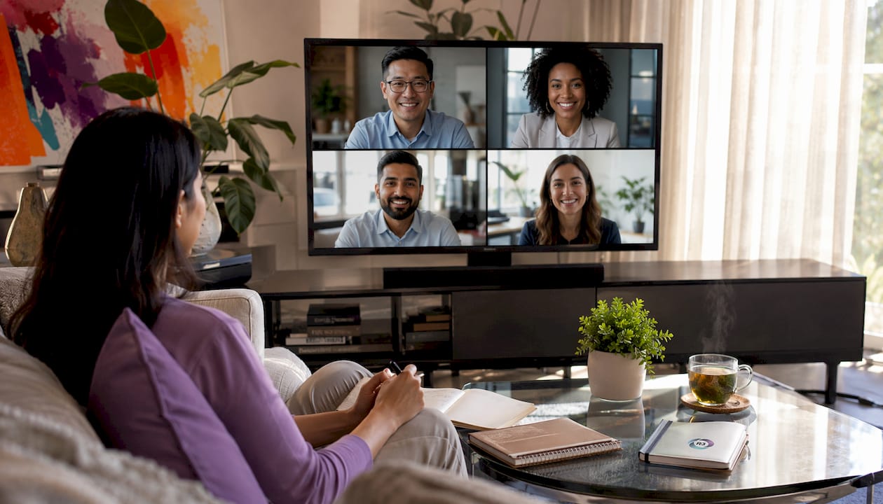 Remote team collaborating via video call