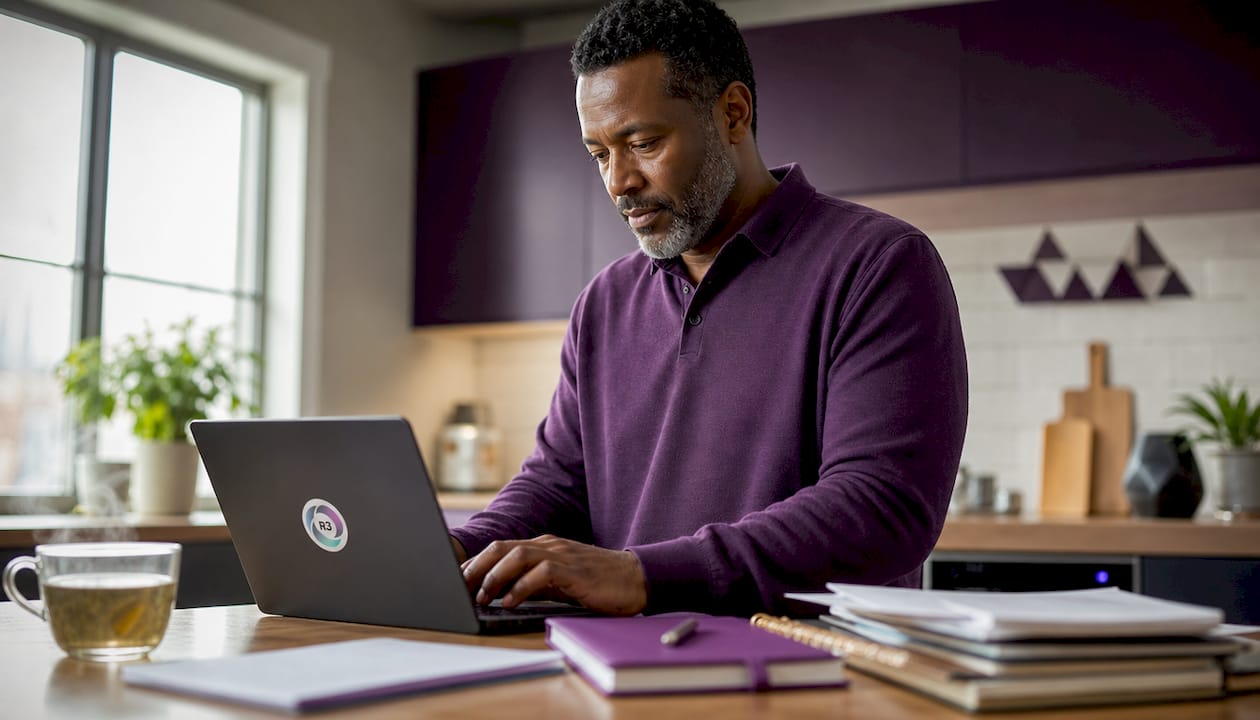Black man managing administrative tasks at office desk