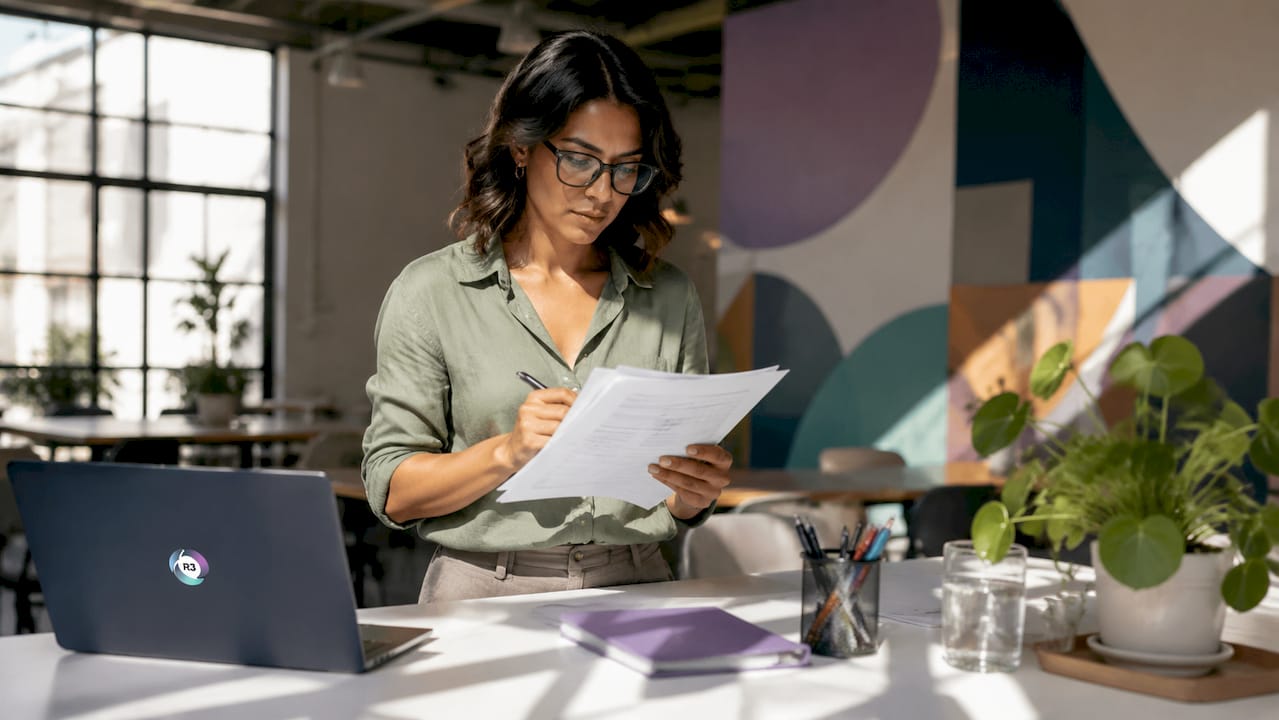 Woman reviewing virtual assistant task reports