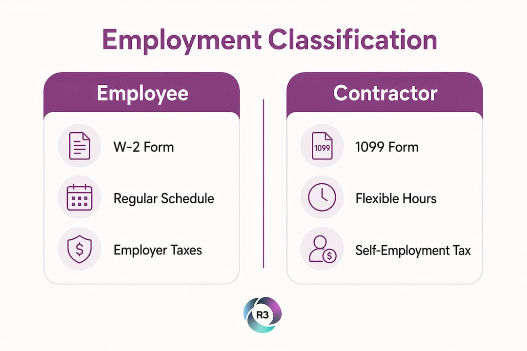 Infographic comparing employee vs contractor classification