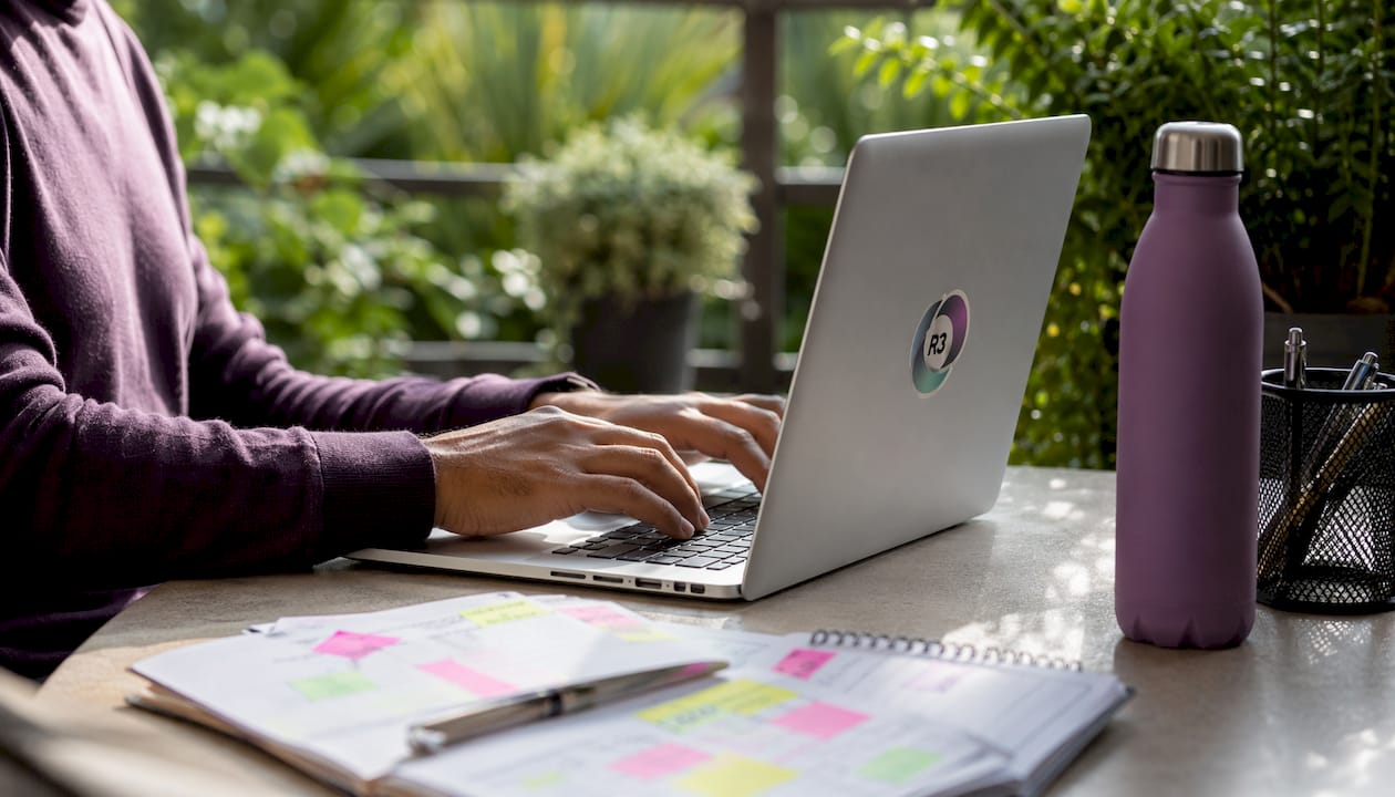 Hands typing administrative tasks on keyboard overhead
