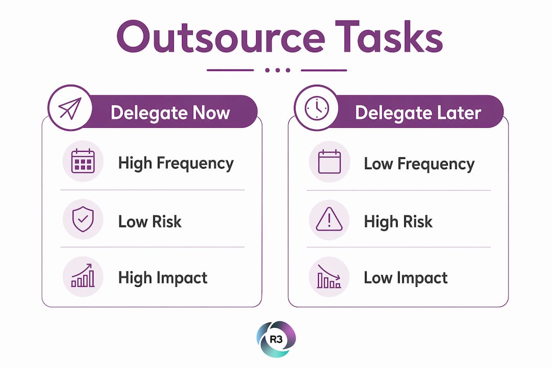Infographic showing task delegation prioritization matrix
