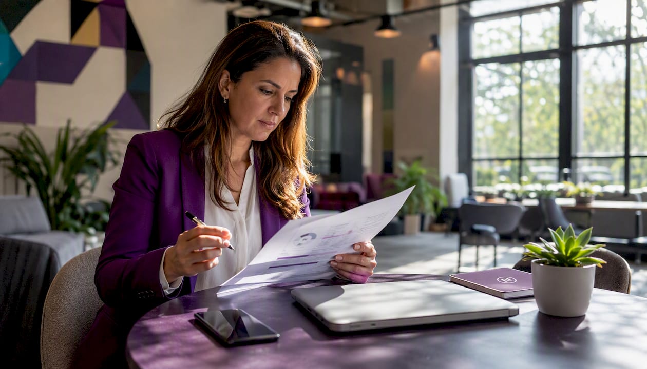 Businesswoman reviewing offshore hiring plan