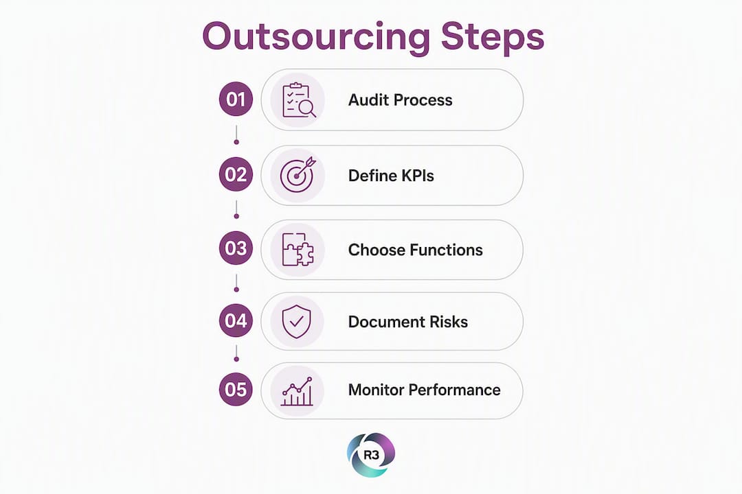 Infographic showing outsourcing steps and benefits