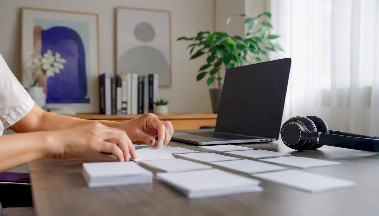 Hands organizing contacts for lead generation