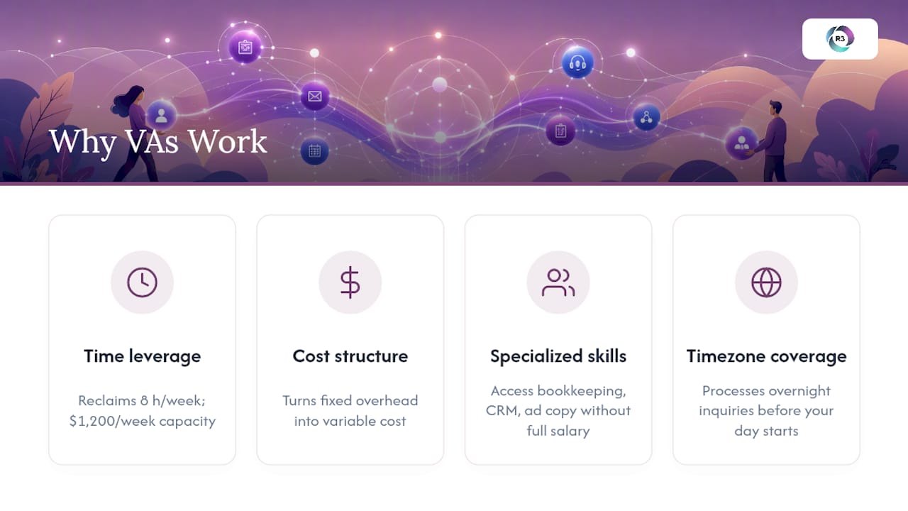 Diagram illustrating four main benefits of virtual assistants