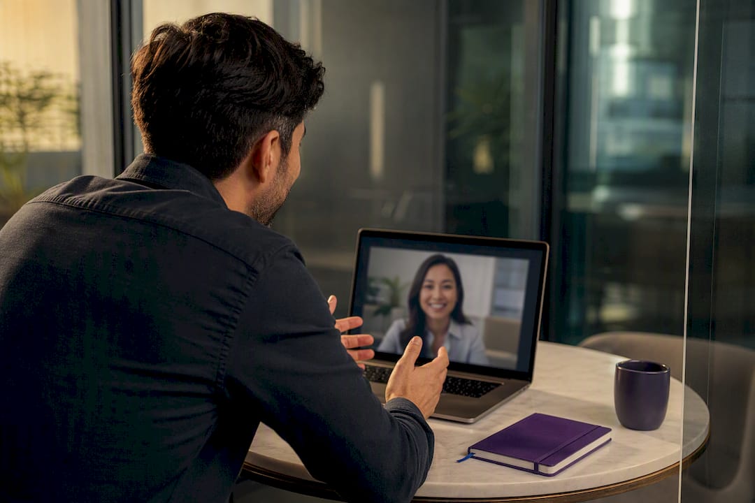 Manager giving private remote employee feedback