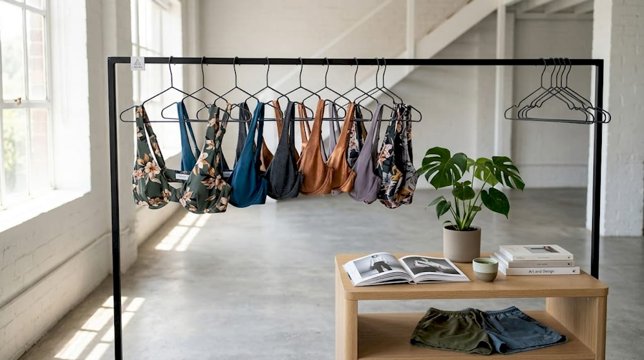 Variety of underwire bikini tops on rack