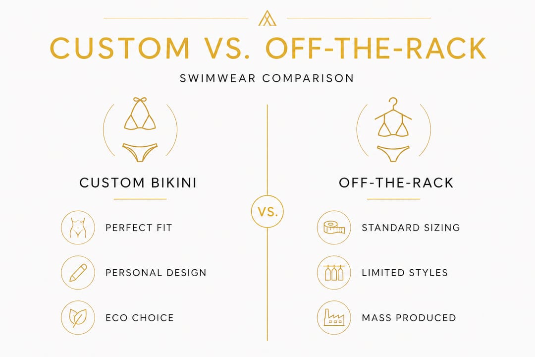 Infographic comparing custom versus off-the-rack swimwear
