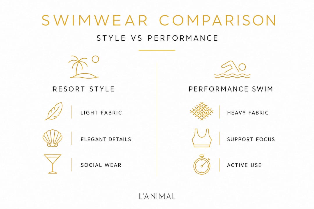 Infographic comparing resort style and performance swimwear