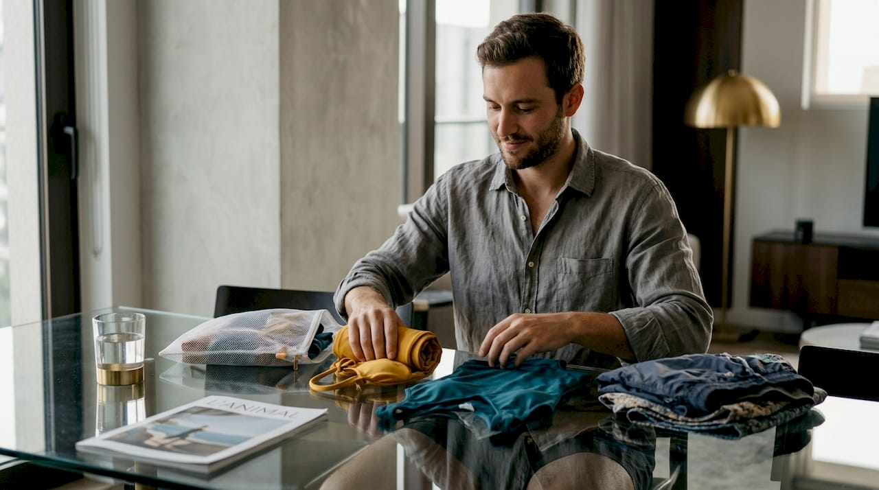 Packing swimwear with rolling and folding methods