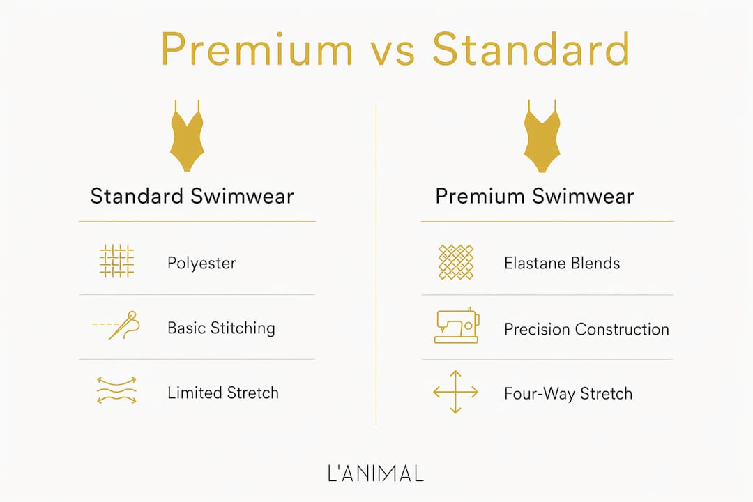 Infographic comparing premium and standard swimwear features