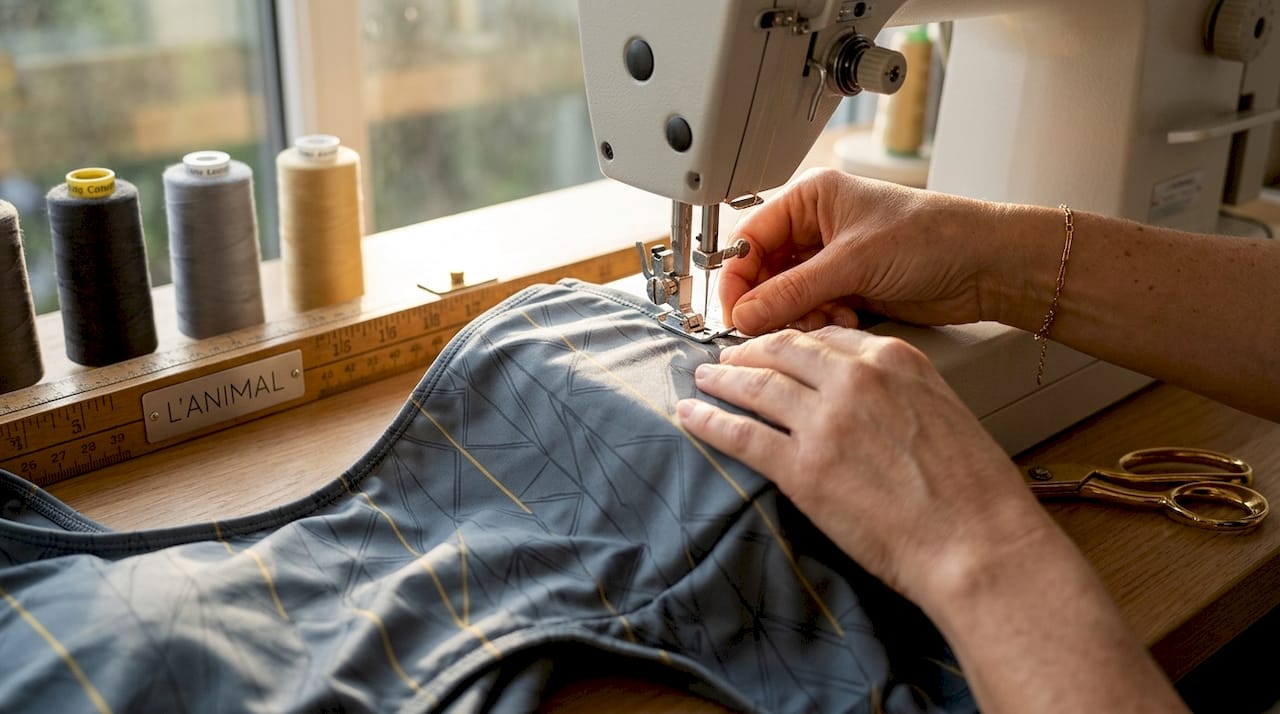 Artisan sewing exclusive swimwear fabric