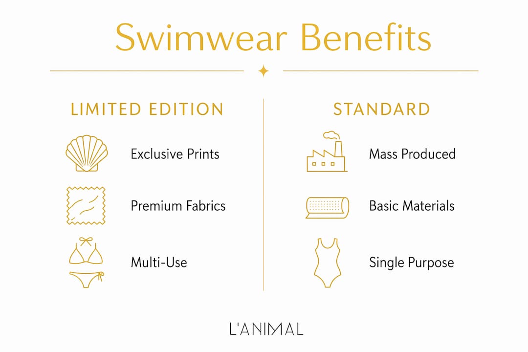 Infographic comparing limited edition and standard swimwear benefits