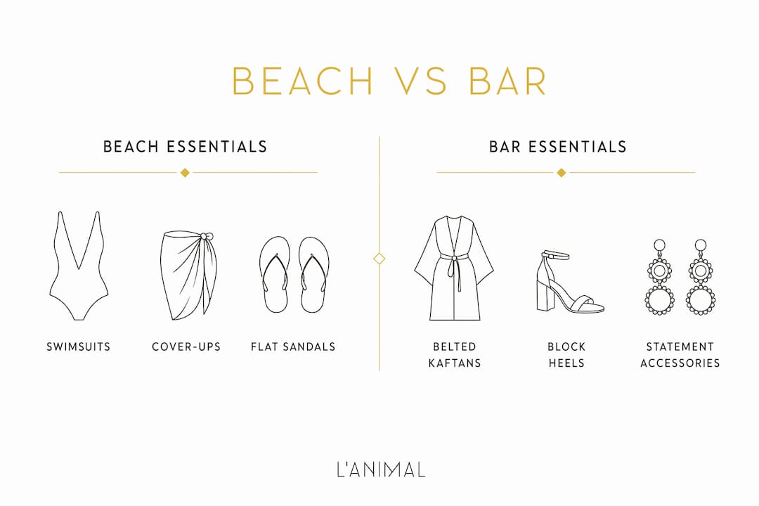 Infographic comparing beach and bar wardrobe essentials