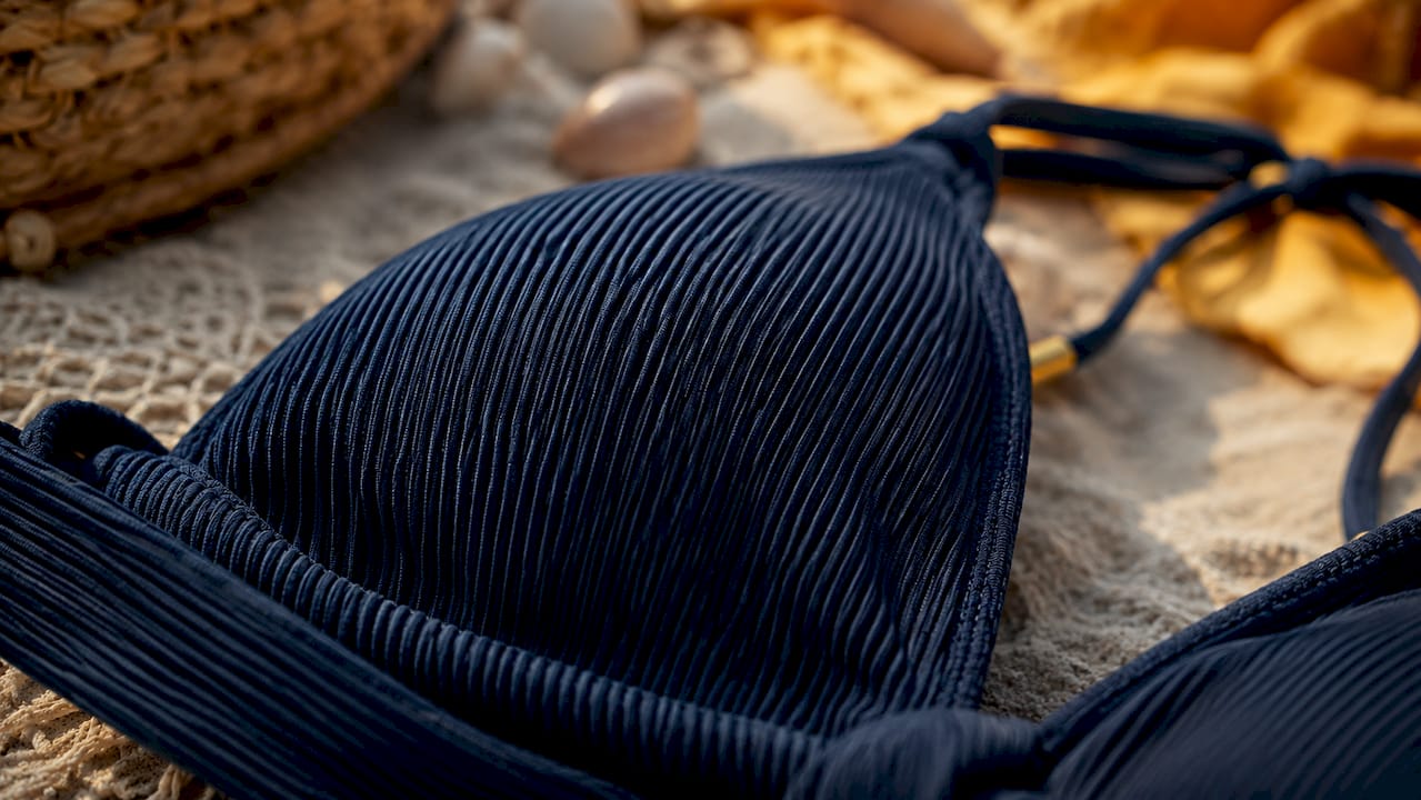 Close-up textured ribbed bikini fabric