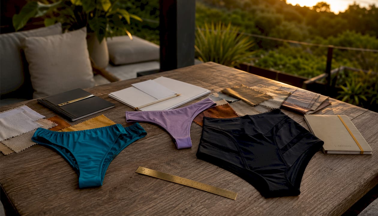 Overhead view of three bikini cut styles comparison