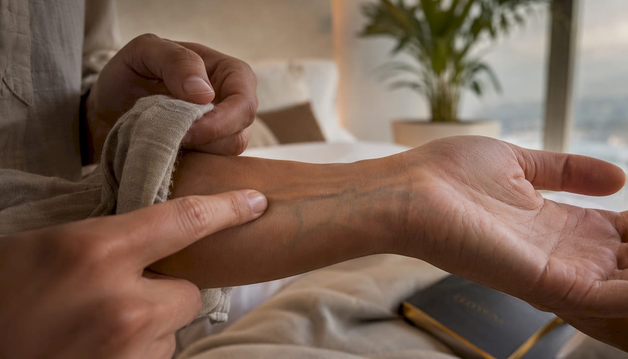 Close-up wrist veins showing skin undertone