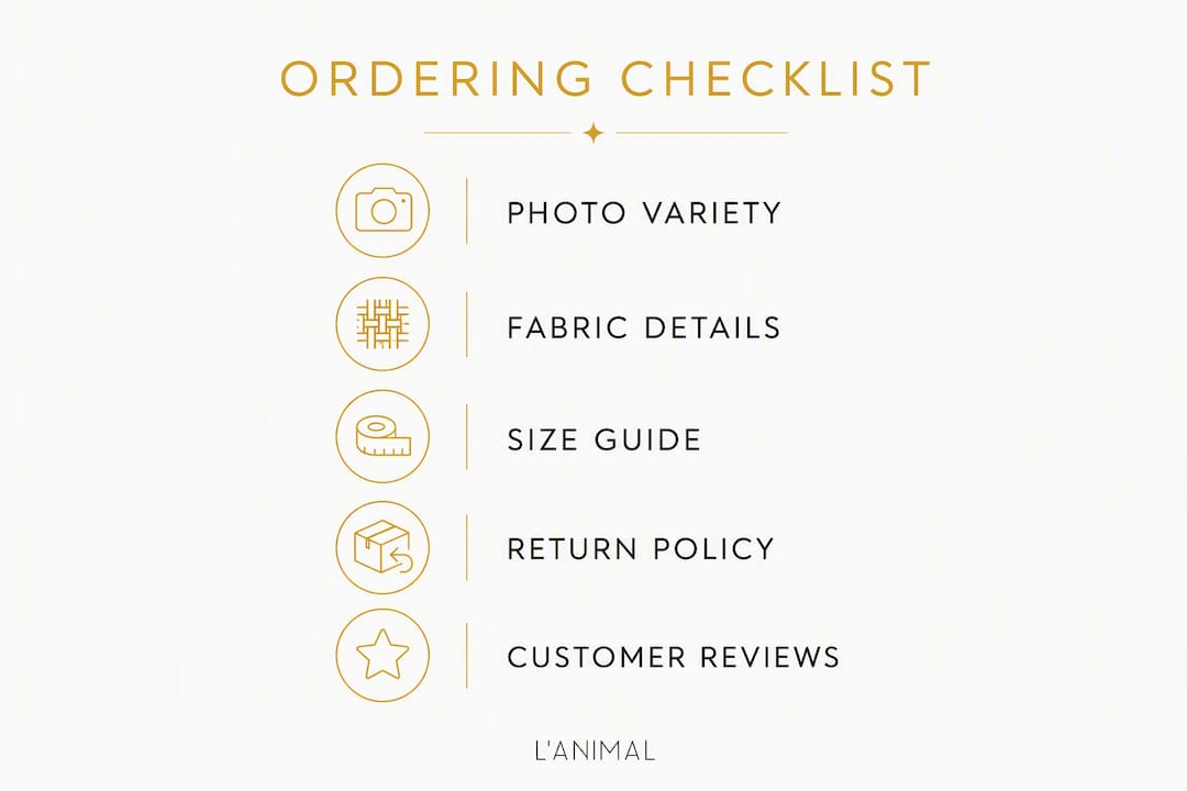 Infographic showing black and cream maxi dress ordering tips checklist