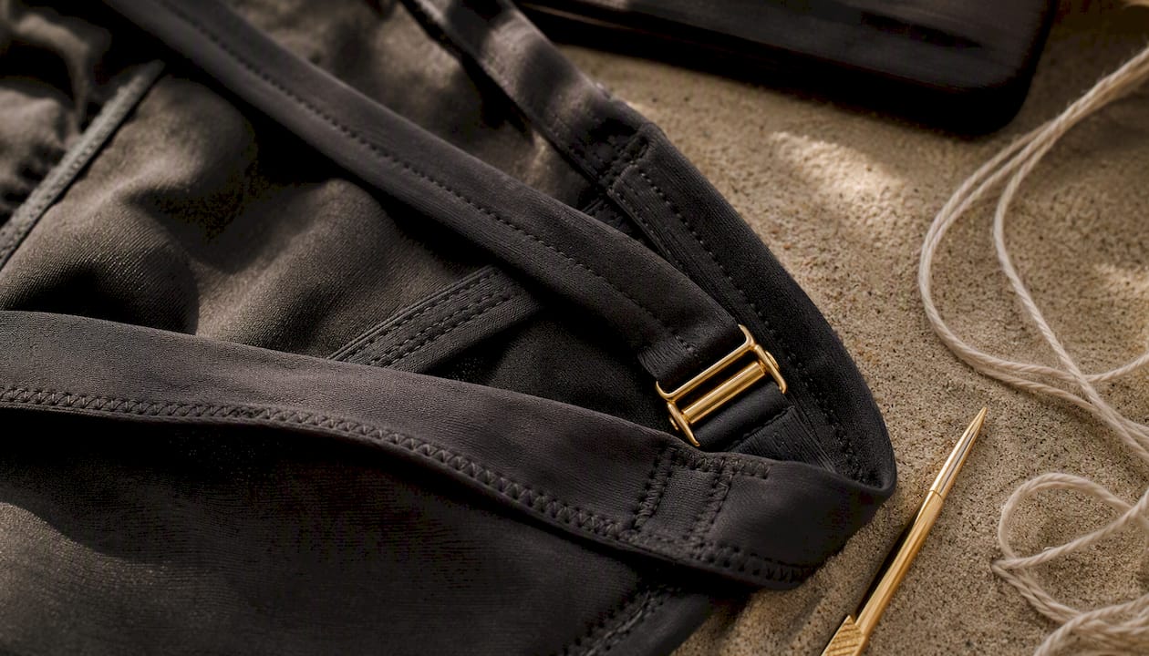 Close-up of durable swimwear fabric and seams