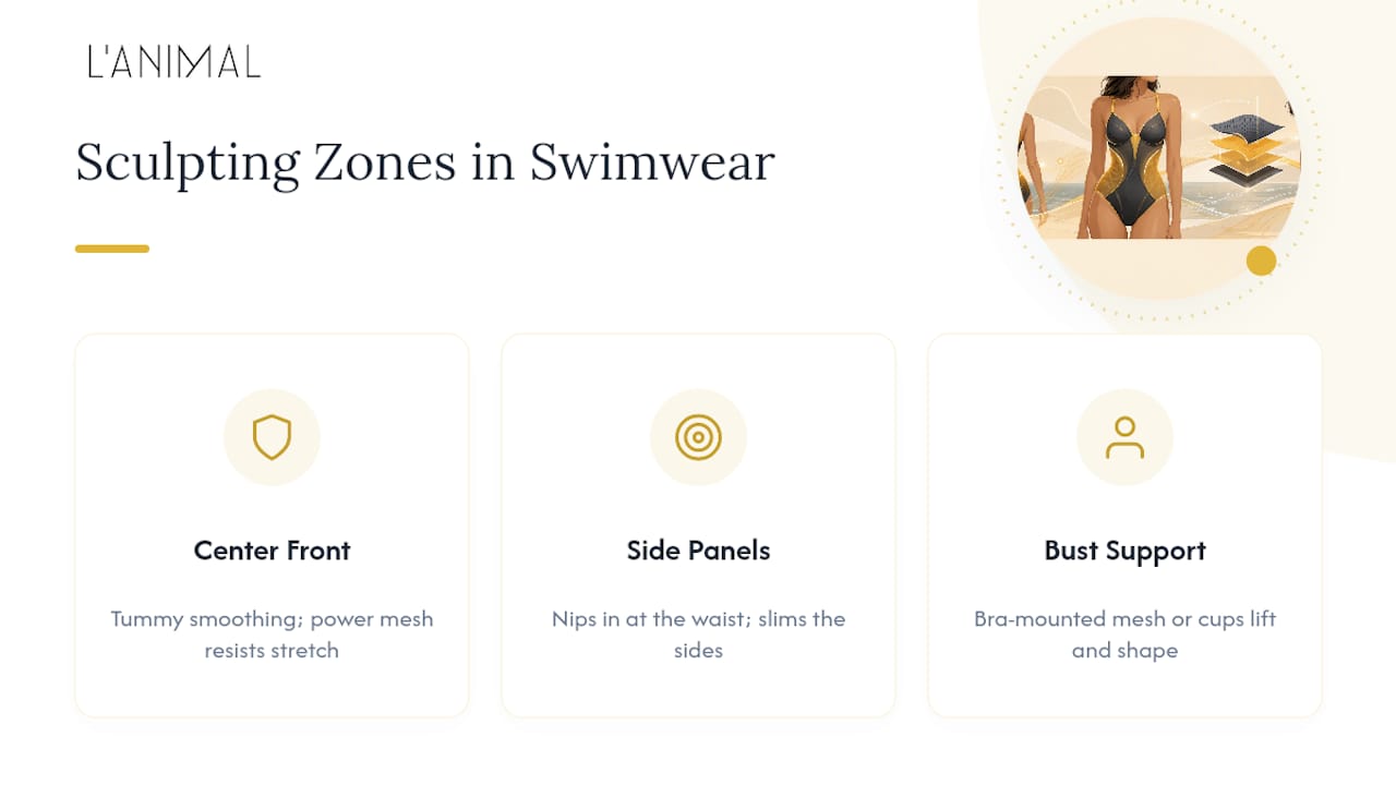 Diagram of sculpting swimwear internal support zones