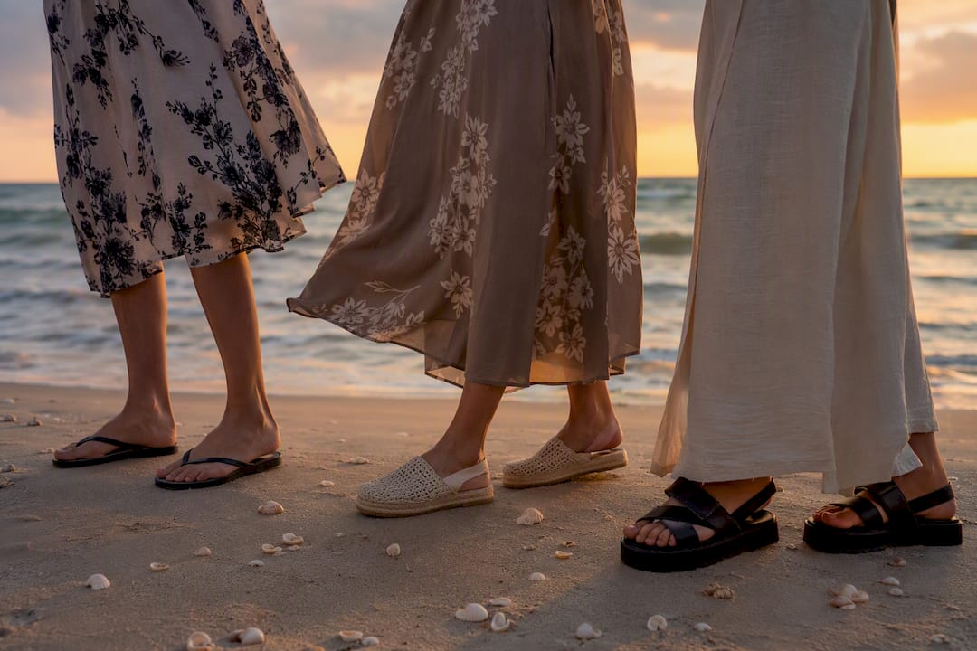 Kaftan hemlines paired with various shoes