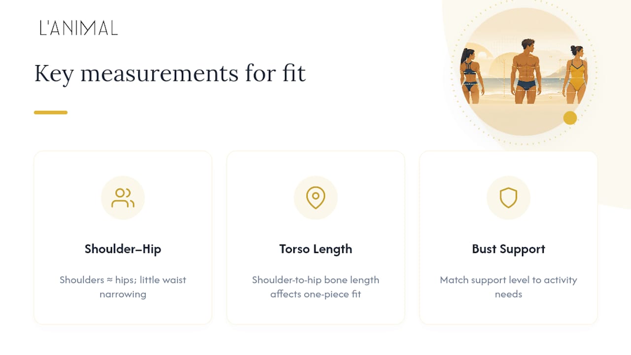 Diagram of key body measurements for athletic swimsuit fitting