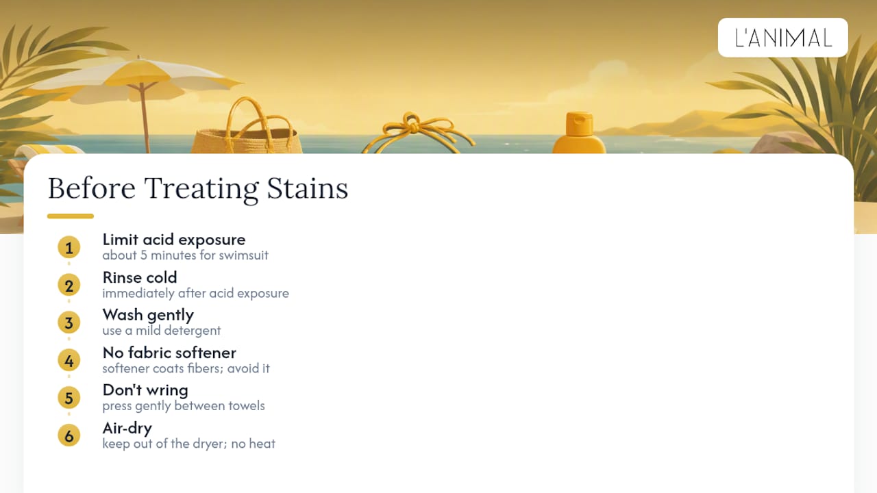 Swimwear stain treatment care sequence