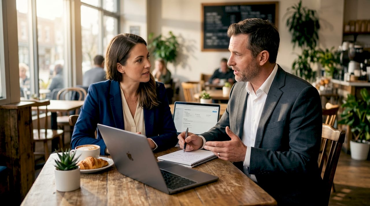 Coworkers discuss breaking down team silos