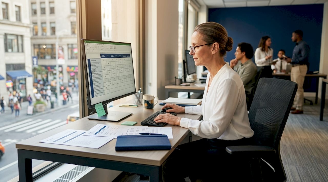 Coordinator updating role frameworks at desk