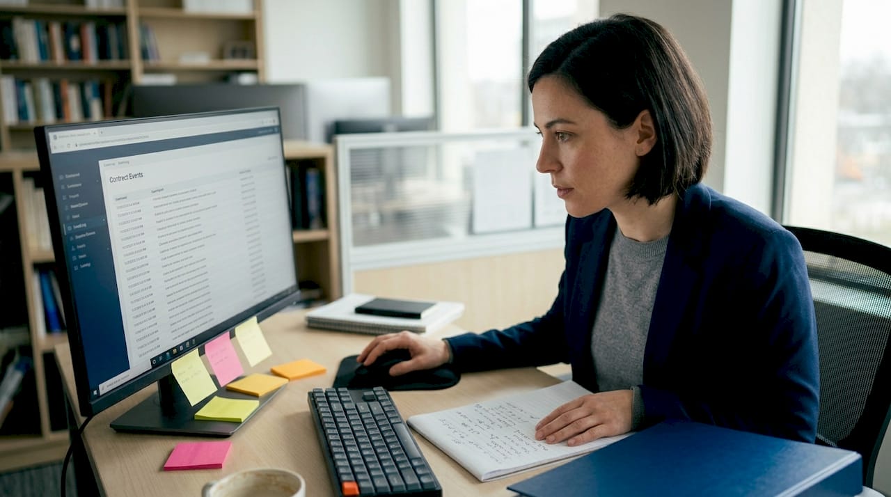 Compliance officer checks contract onboarding dashboard