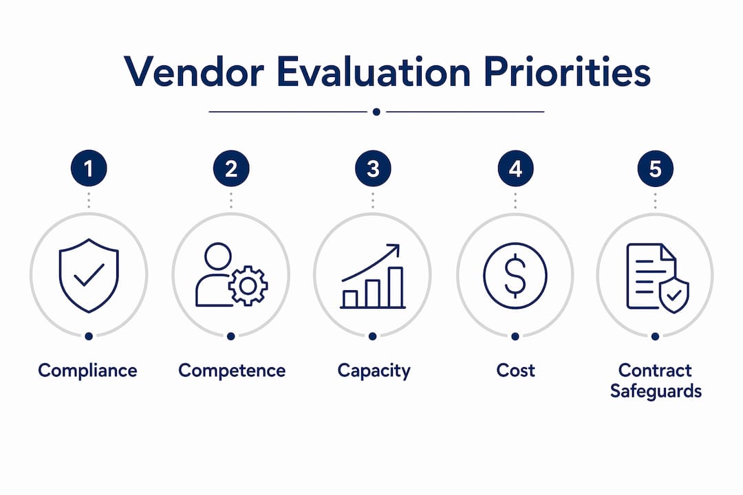 Infographic showing vendor evaluation framework hierarchy