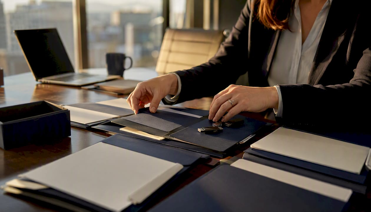 Hands organizing compliance evidence documents