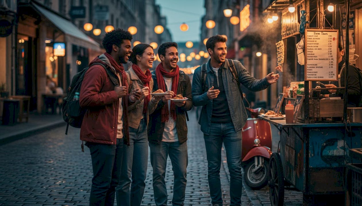 Travelers enjoying a guided street food walk