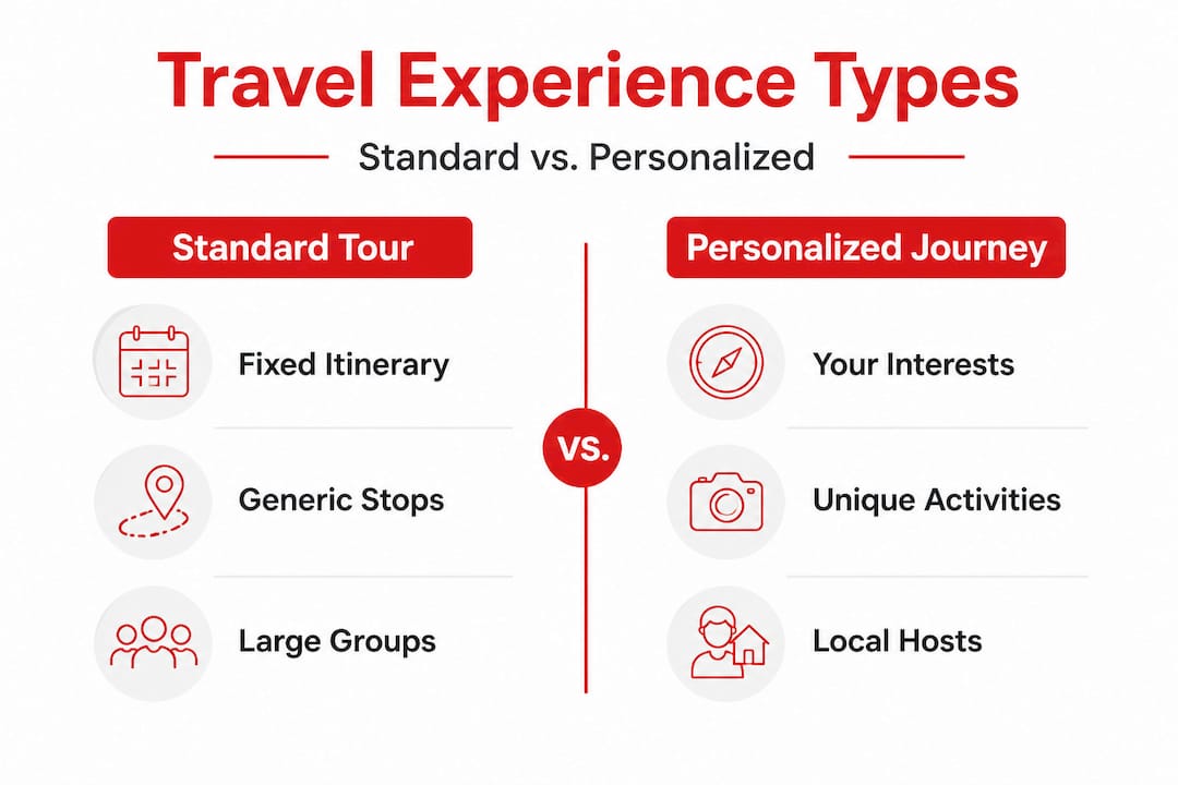 Infographic comparing standard and personalized travel features