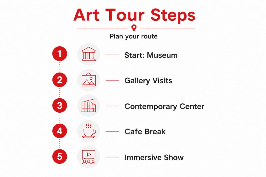 Vertical flow infographic showing art tour steps